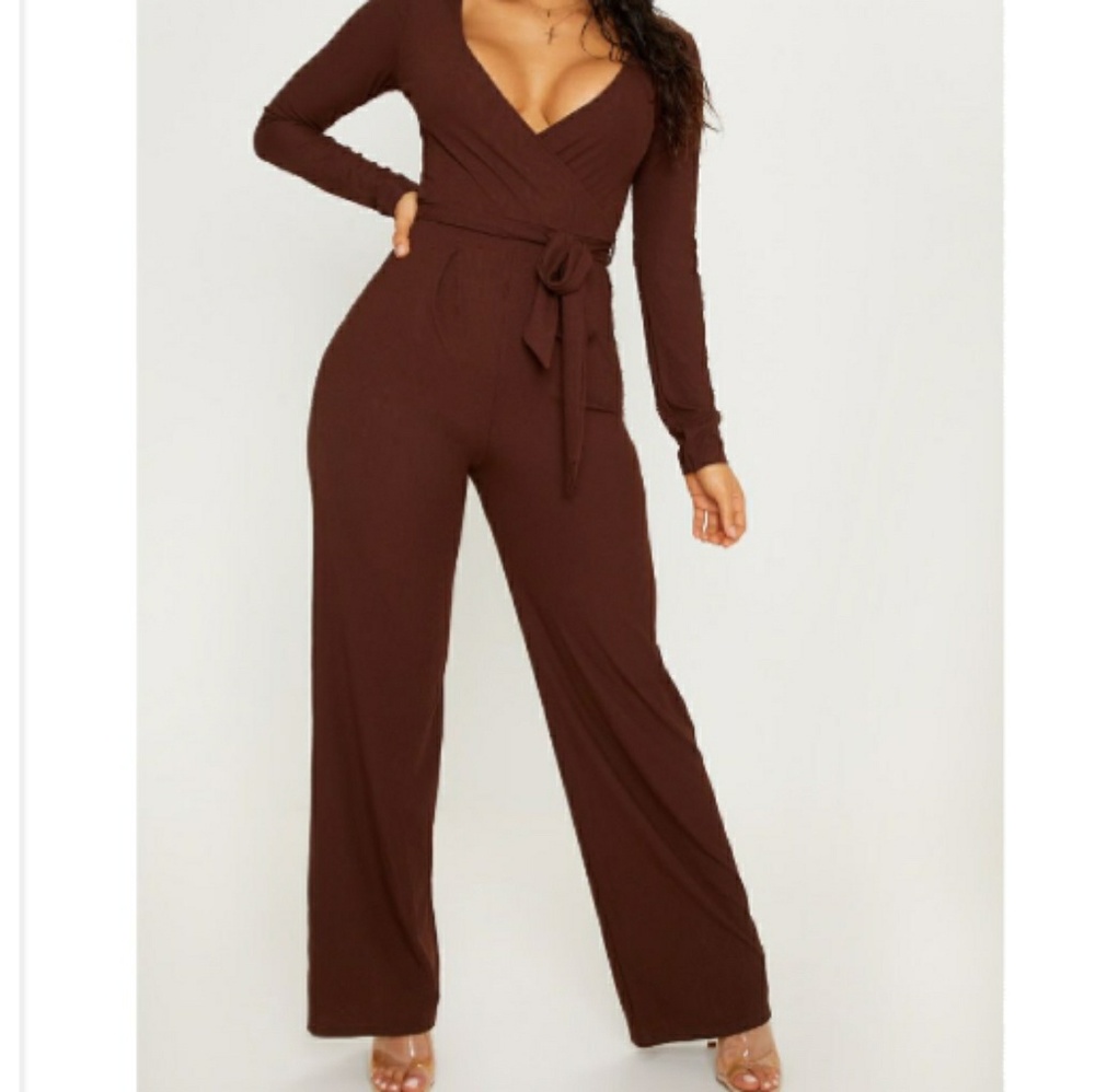 Chocolate tie waist jumpsuit